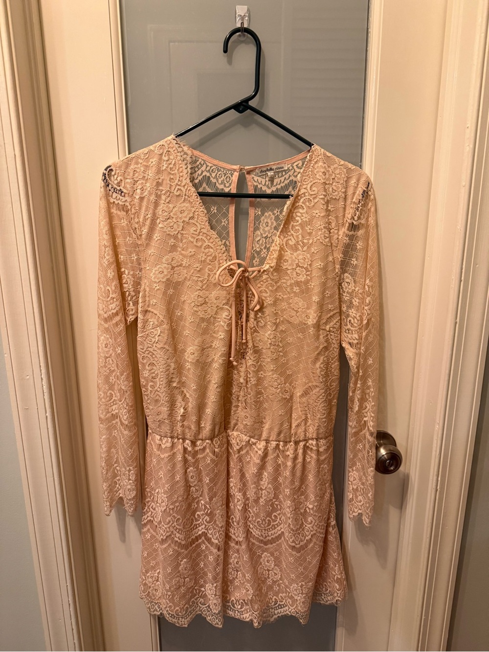 Charlotte Russe Blush Lace Long Sleeve Tie-Front Dress